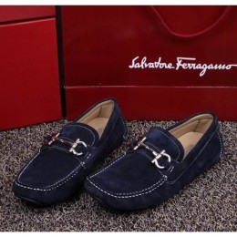 Men's Ferragamo Driver Suede Mocassin Blue Shoes