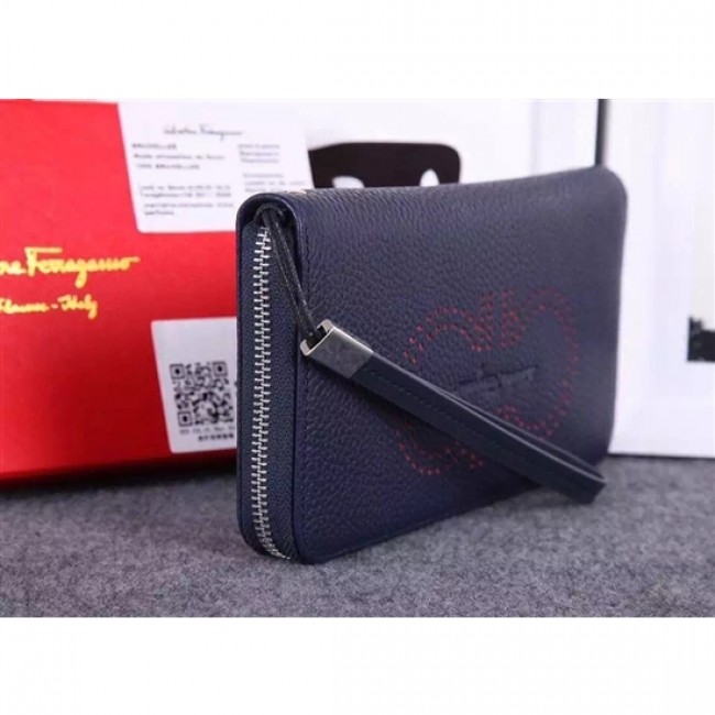 Women's Ferragamo zip around wallet dark blue&red